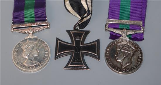 A George VI campaign service medal with Palestine clasp awarded to leading aircraftsman W. F. Antell R.A.F. An Elizabeth II service med